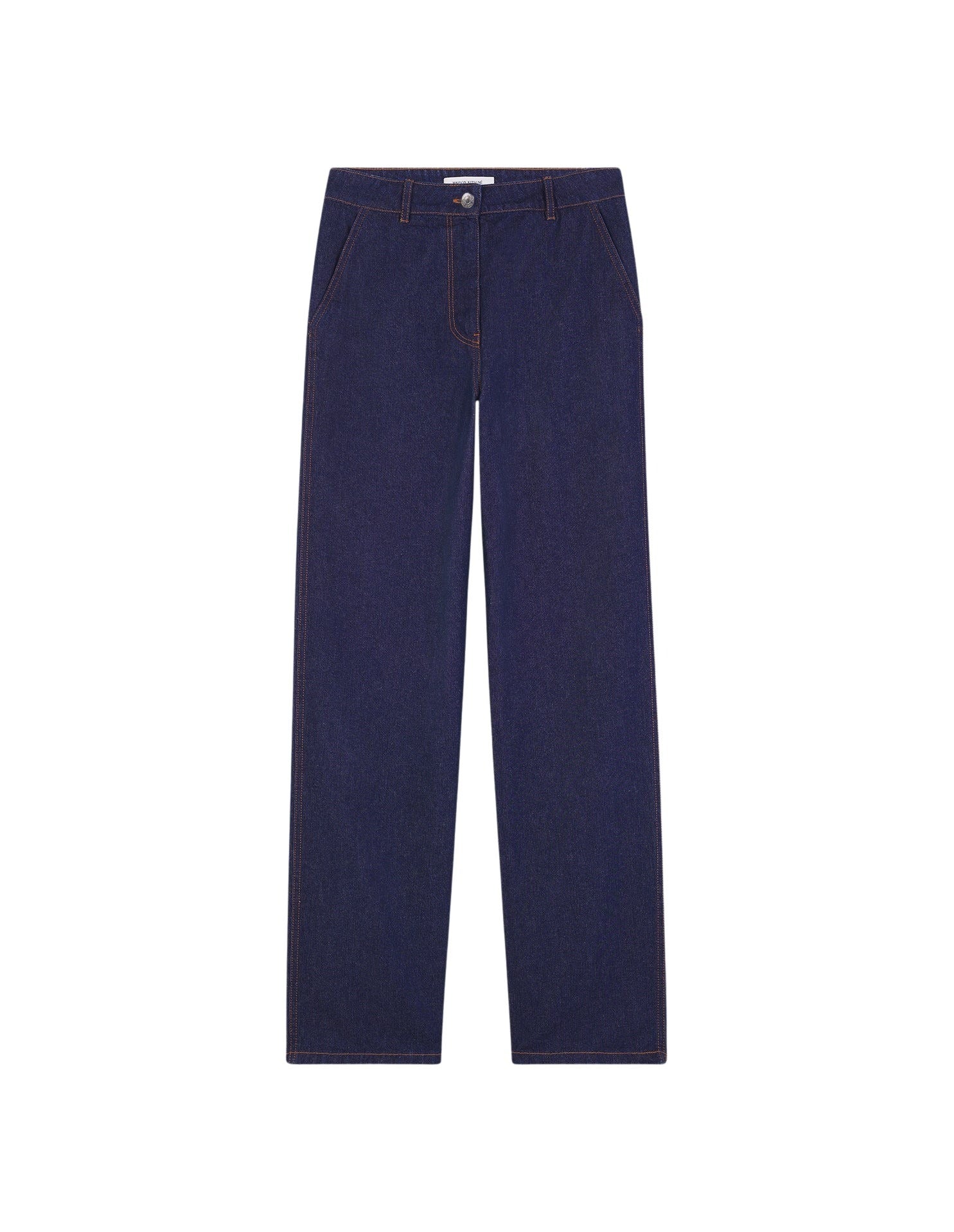 Pantalon droit avec étiquette et avec écusson en denim - Indigo