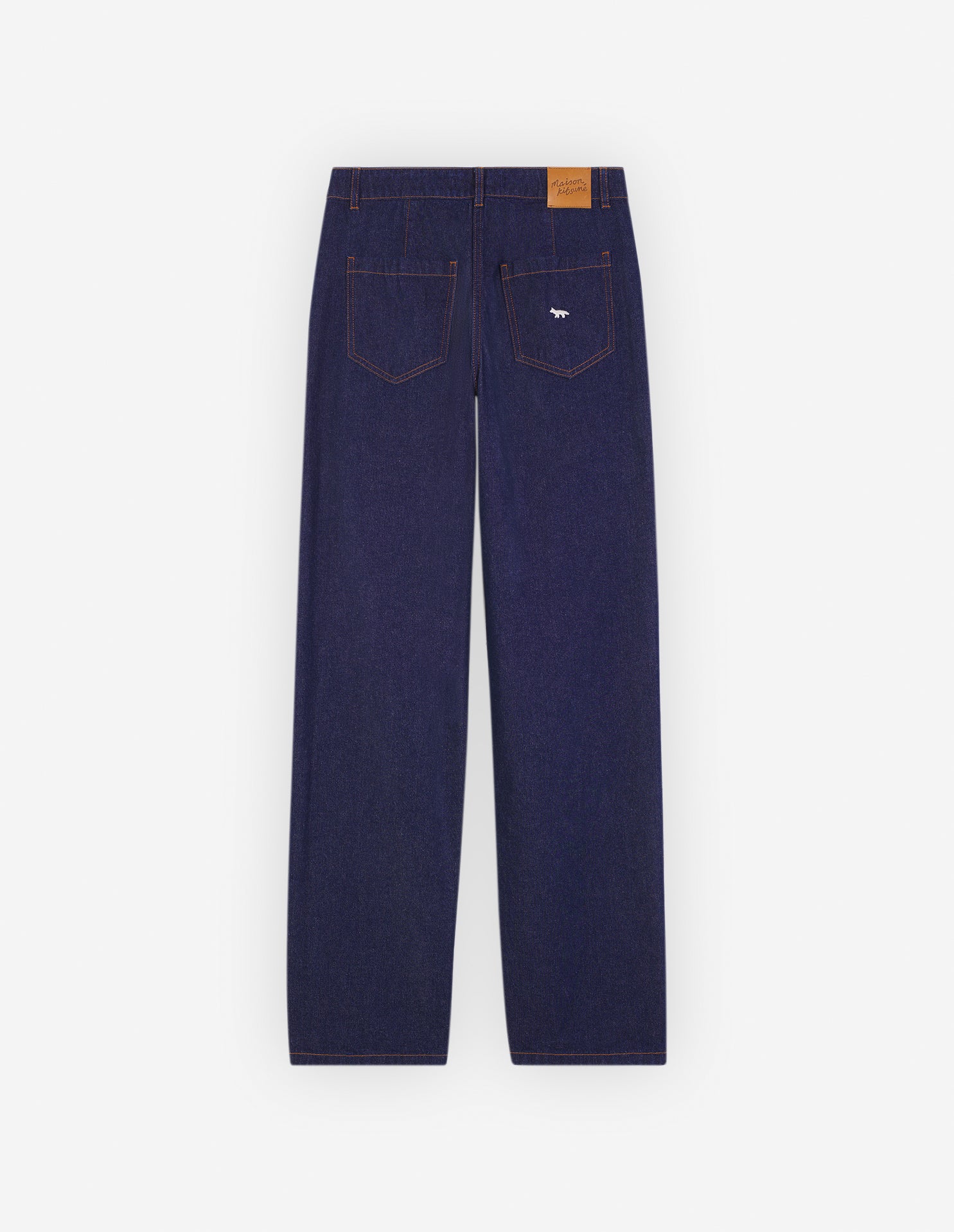 Pantalon droit avec étiquette et avec écusson en denim - Indigo