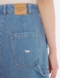 Jupe droite délavée avec broderie en denim - Light Stone Indigo