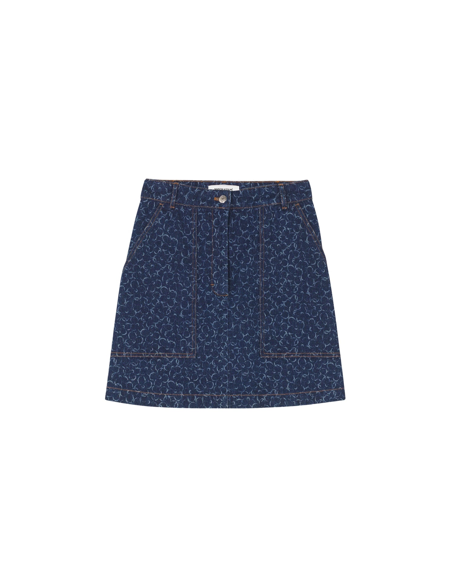 Jupe droite à motif avec broderie en denim - Laser Print