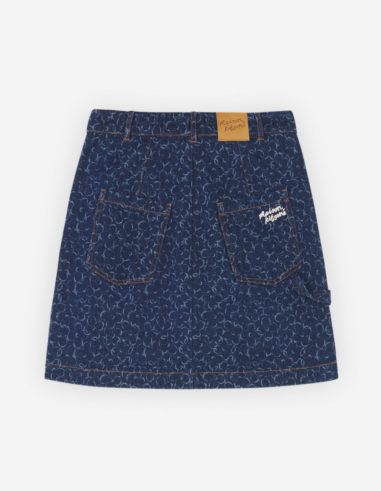 Jupe droite à motif avec broderie en denim - Laser Print