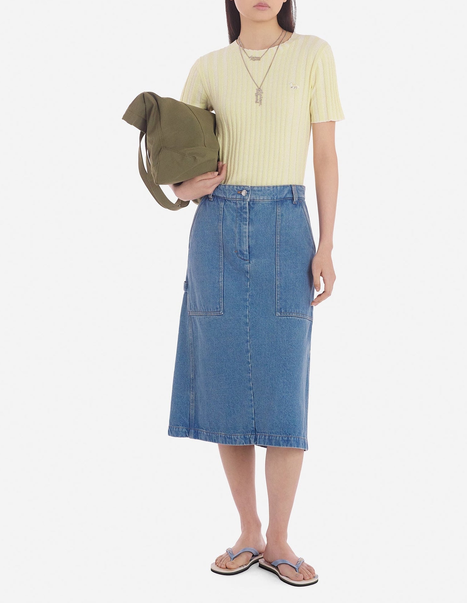 Jupe droite en denim - Light Stone Indigo