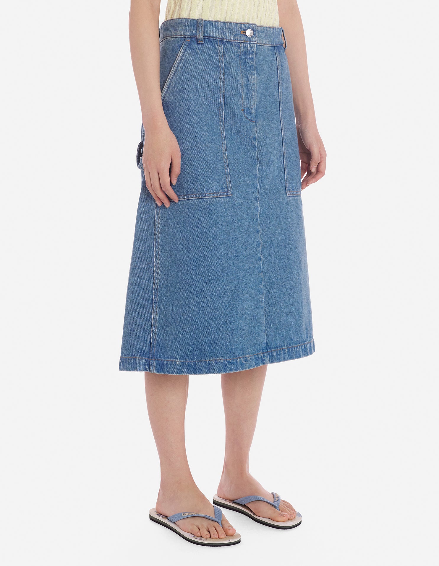 Jupe droite en denim - Light Stone Indigo