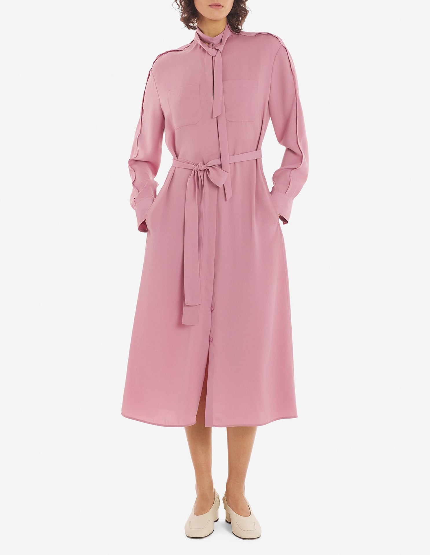 Robe chemise longue Bold Fox Head avec ceinture brodée - Rosebud