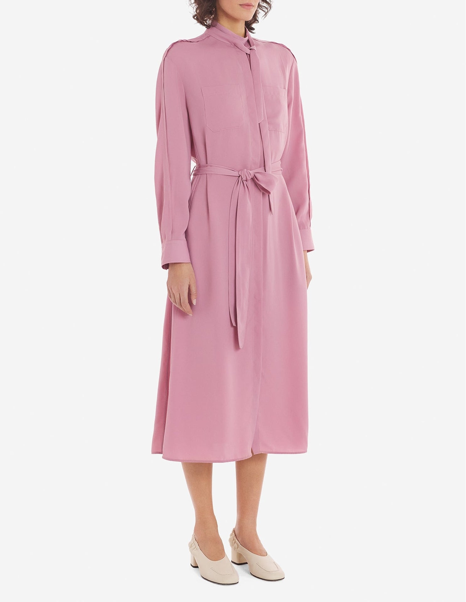 Robe chemise longue Bold Fox Head avec ceinture brodée - Rosebud