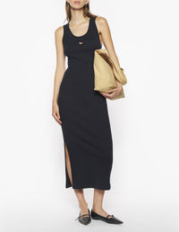 Ribbed tank dress with crest - Black