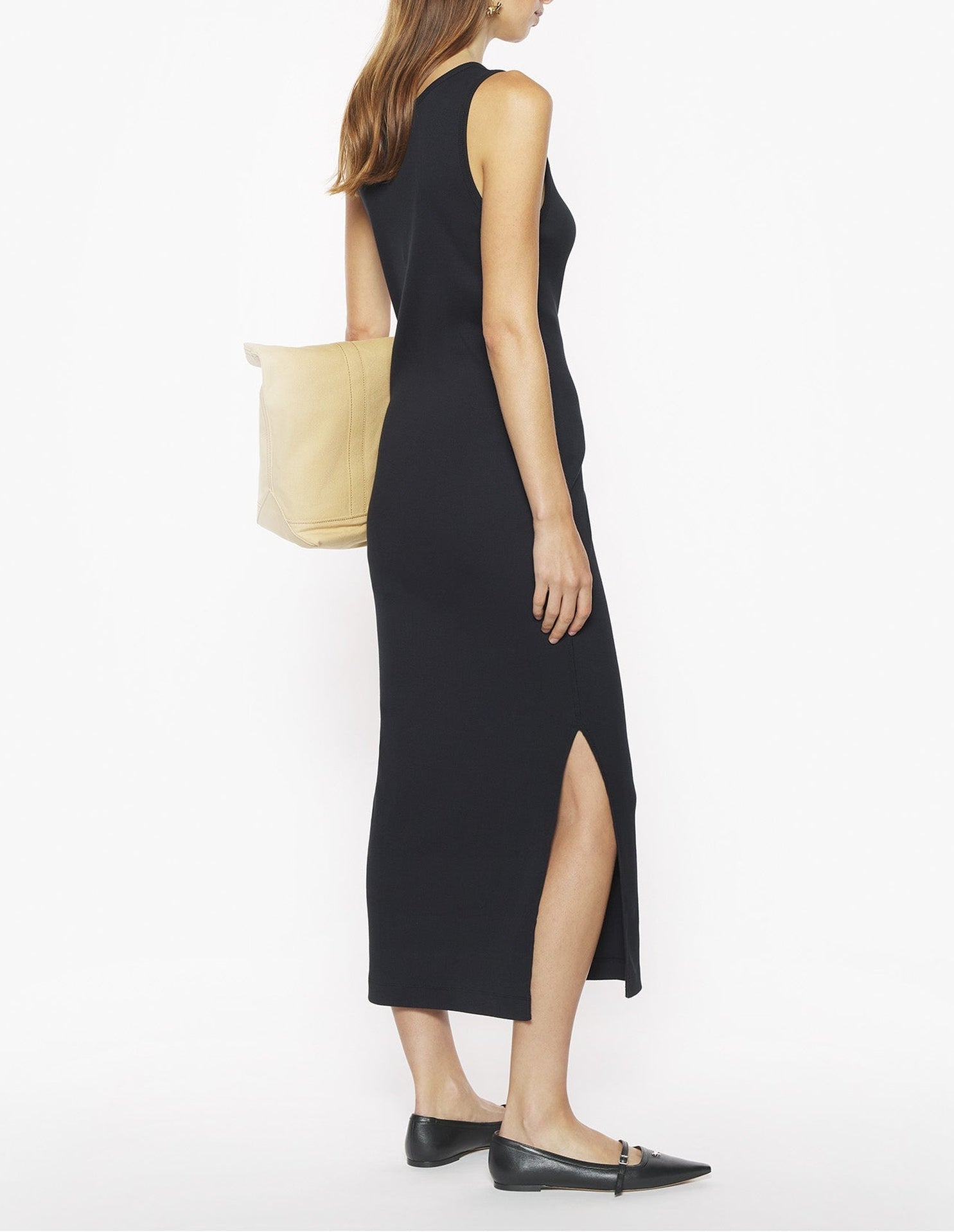 Ribbed tank dress with crest - Black