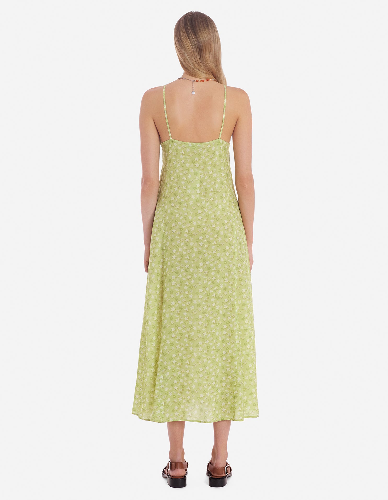 Robe longues évasée à fines bretelles et motif - Lime Design