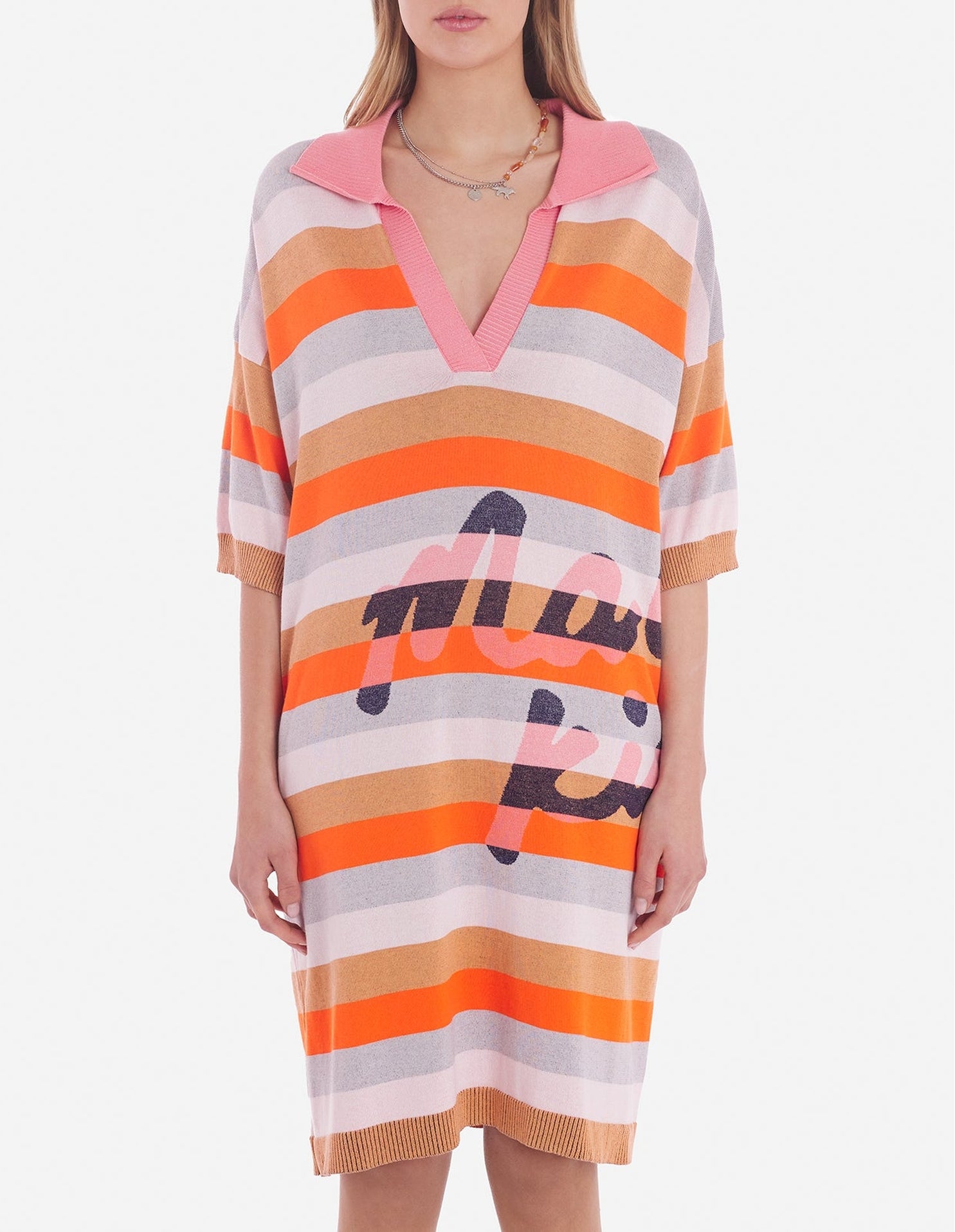 Robe polo à rayures avec impression - Sunset Ecru Stripes