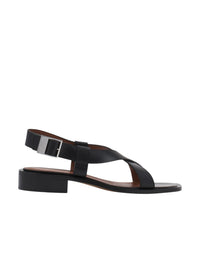 Flat sandals with engraved leather buckle - Black