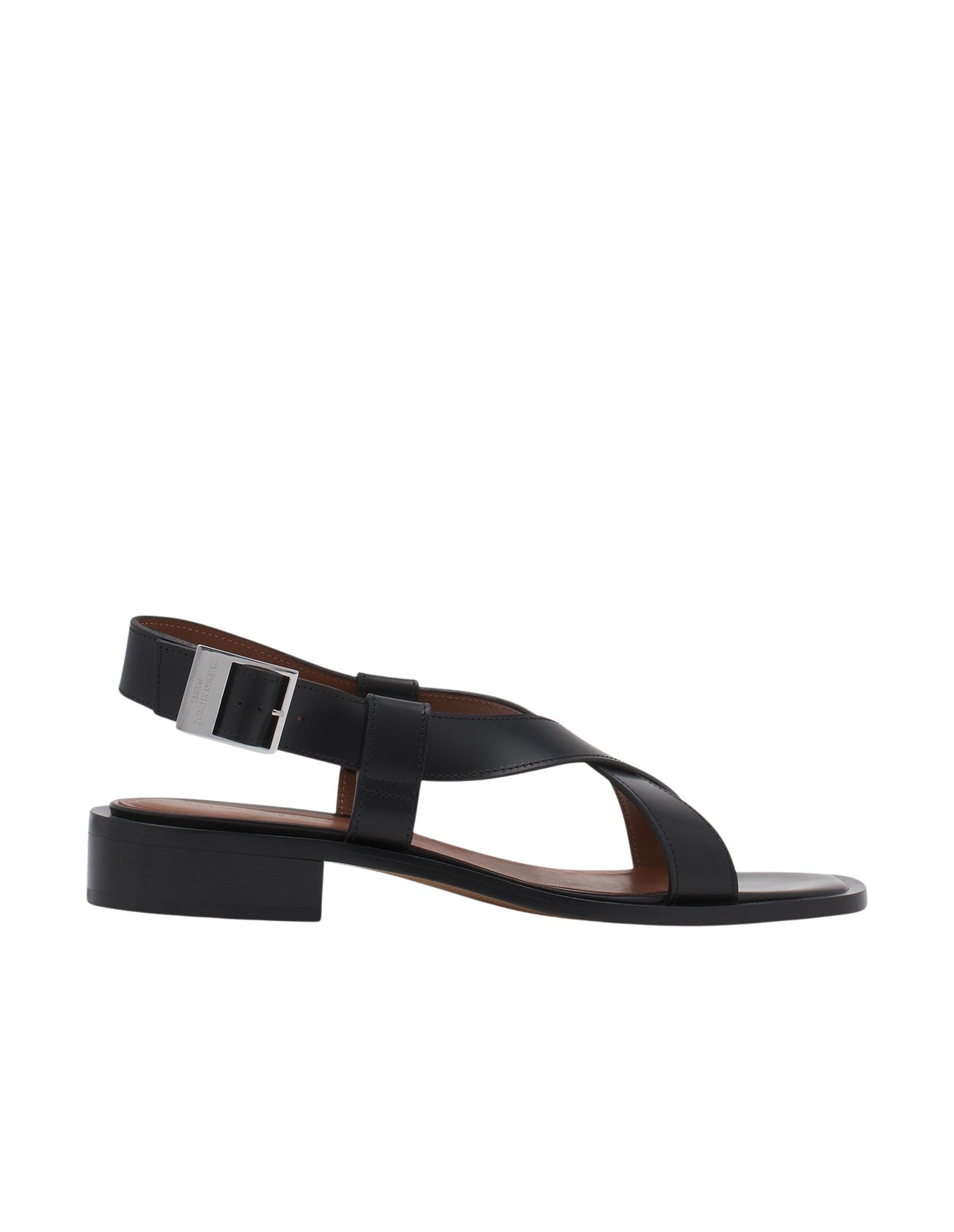 Flat sandals with engraved leather buckle - Black
