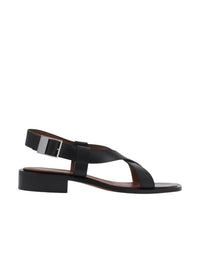 Sandales plates avec boucle gravée en cuir - Black