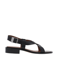Sandales plates avec boucle gravée en cuir - Black