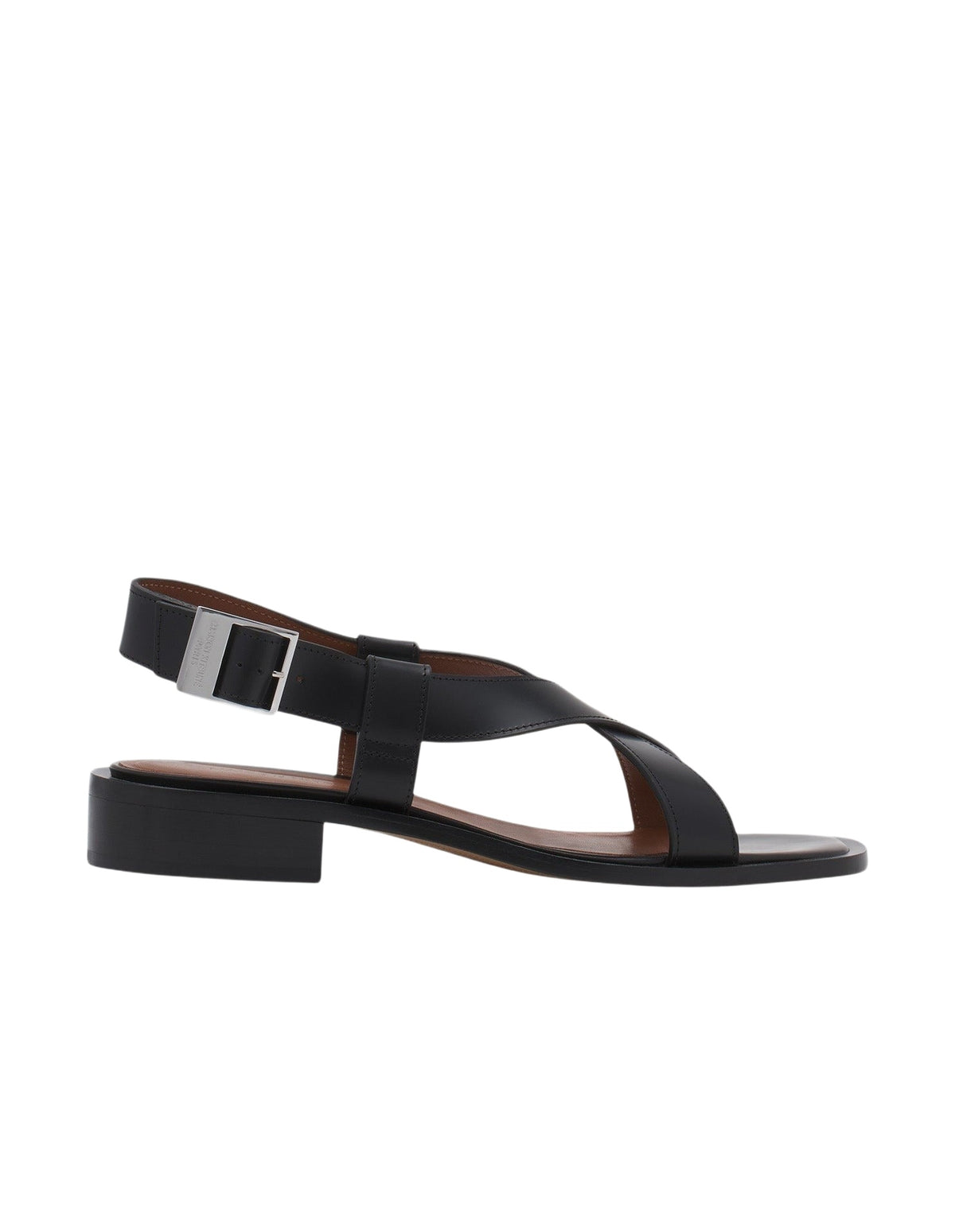 Sandales plates avec boucle gravée en cuir - Black