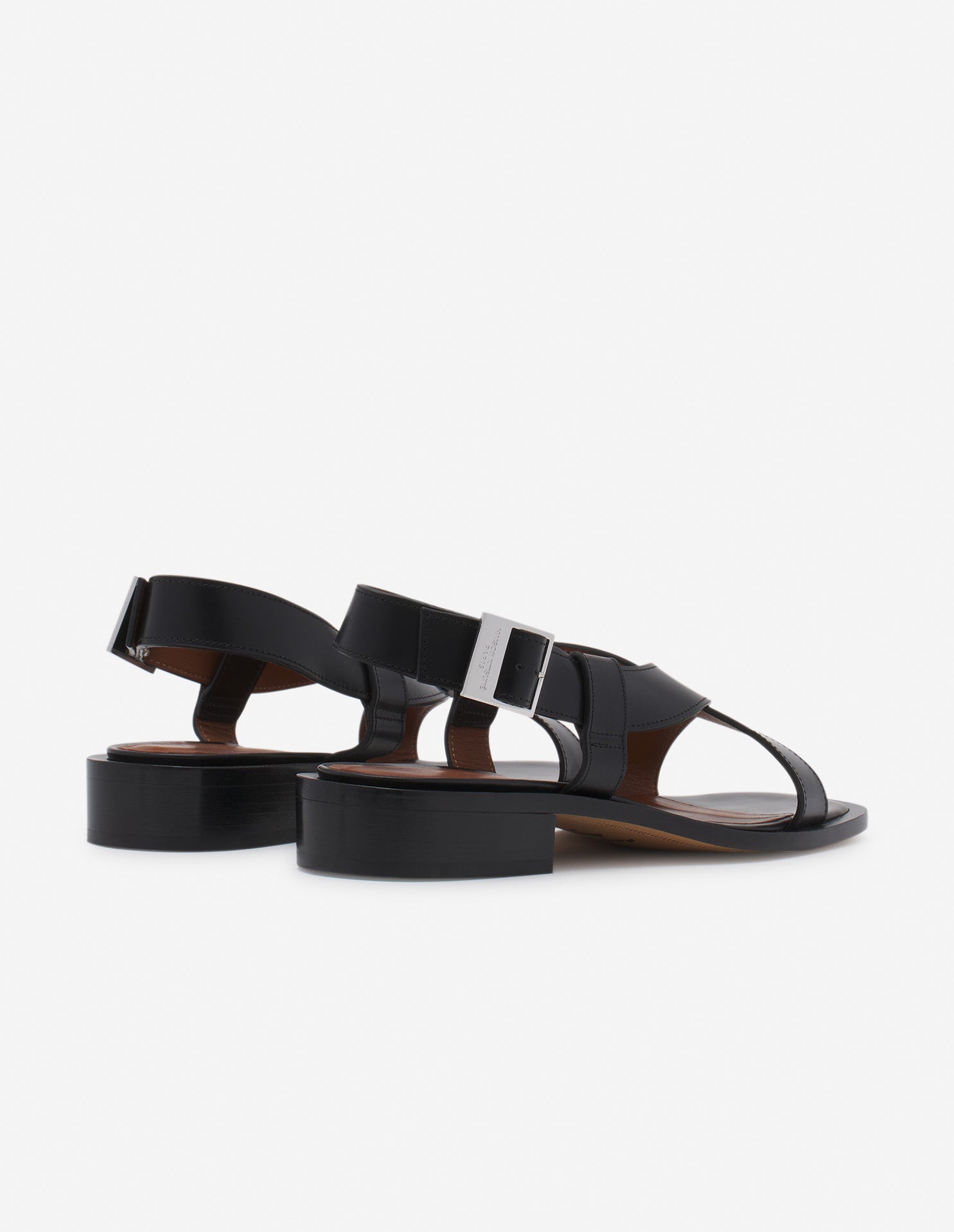 Flat sandals with engraved leather buckle - Black