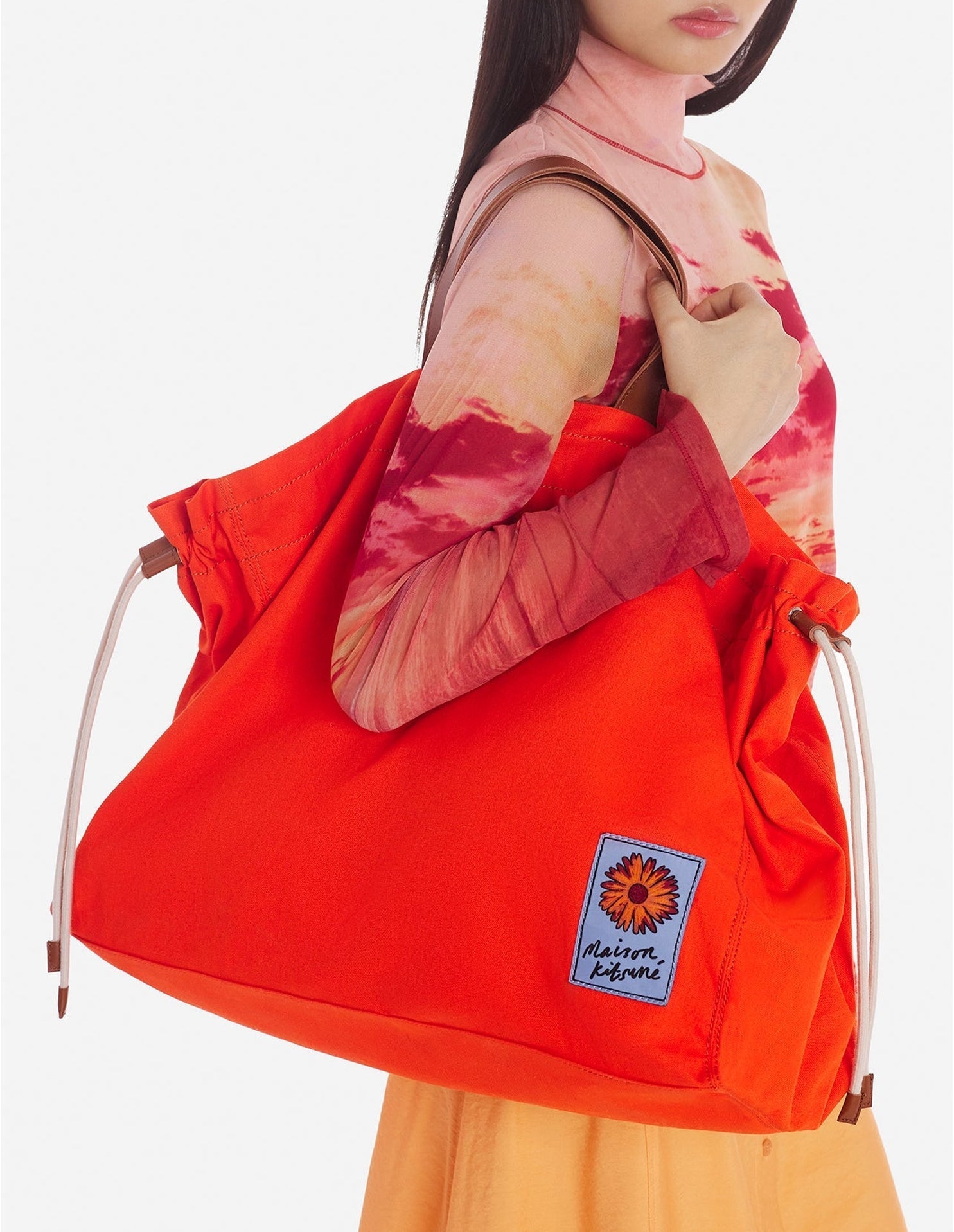 The Surf tote bag in leather - Hot Orange