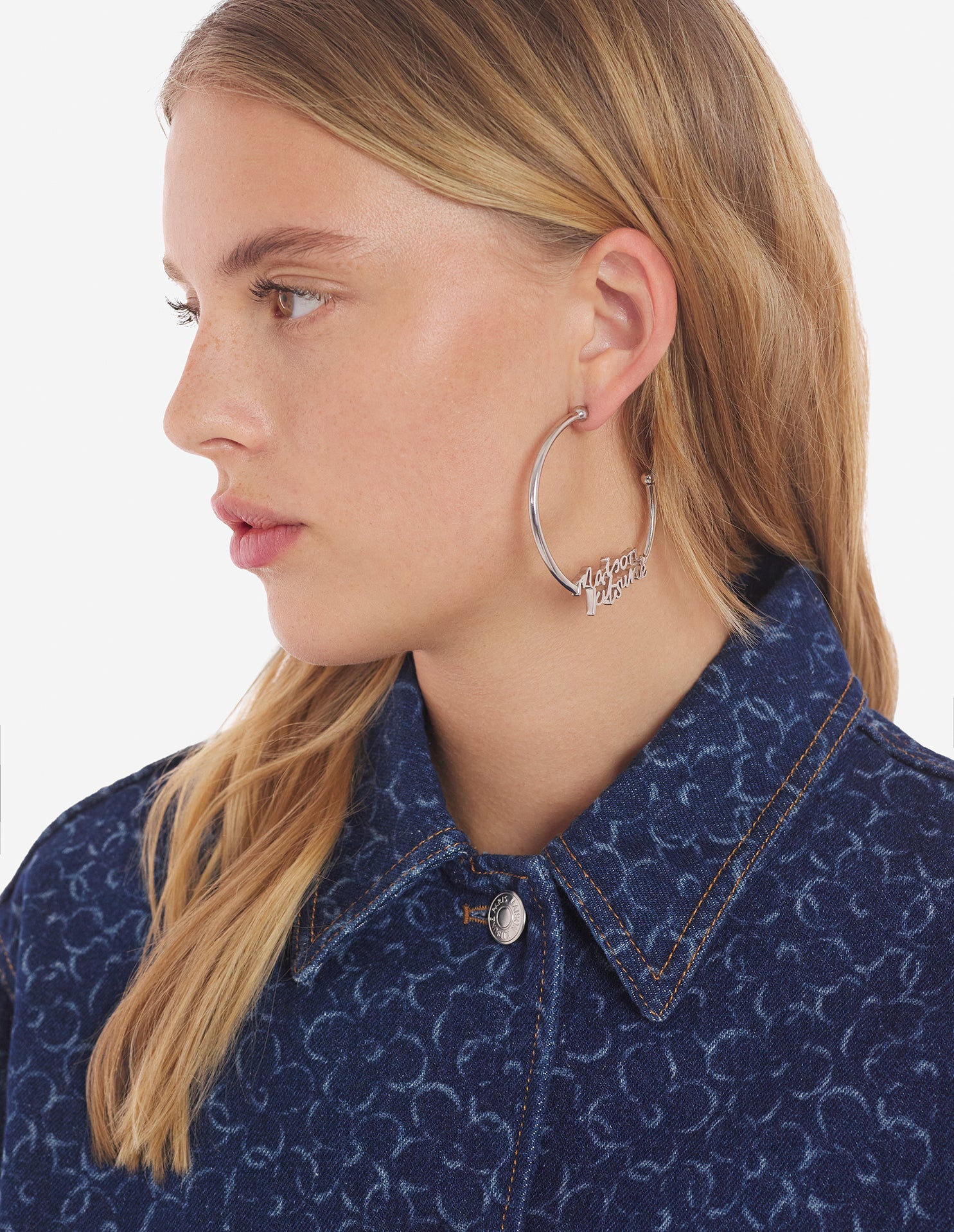 Maison Kitsune Handwritting Hoops - Silver