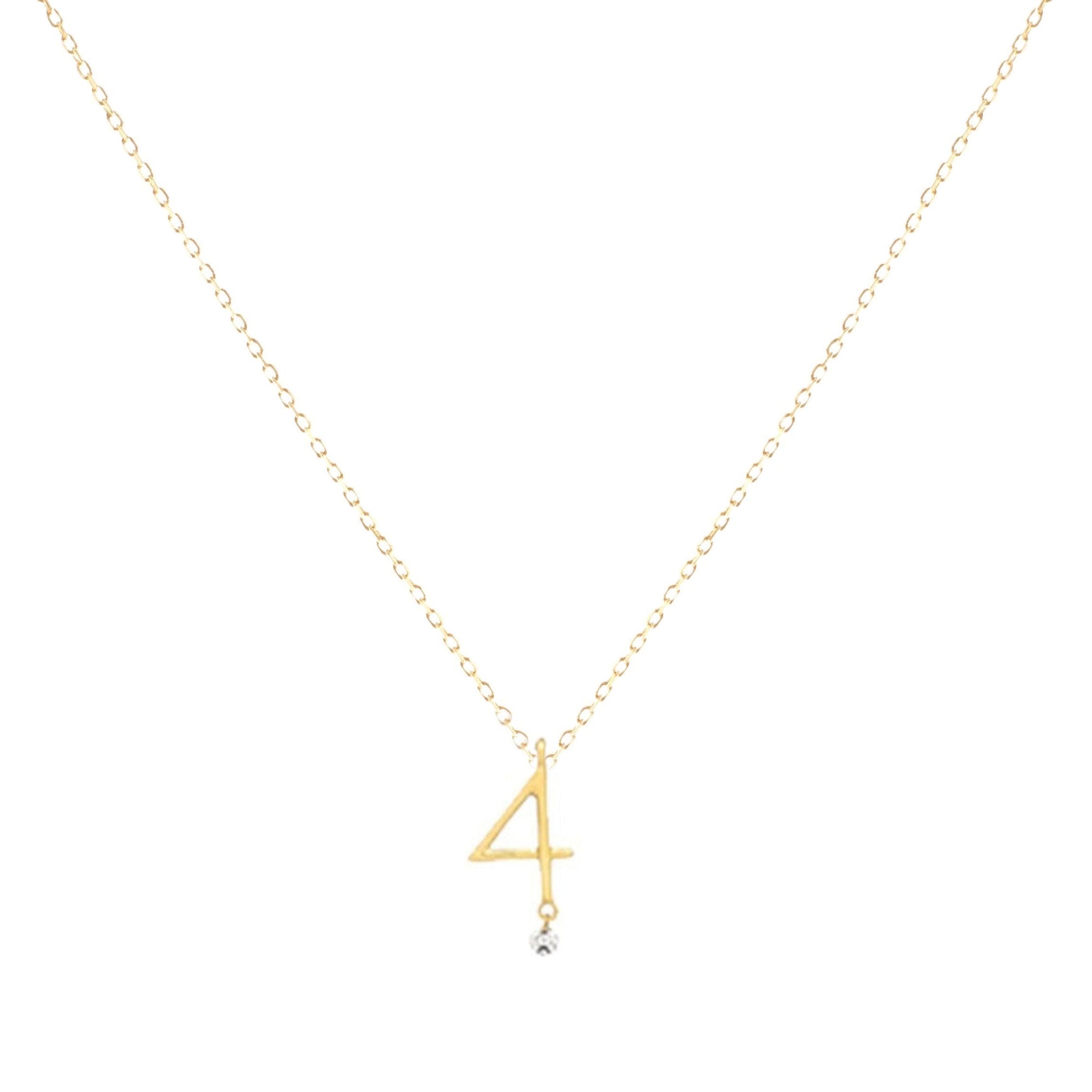 Collier Number N°4 serti d'un diamant - Or Jaune