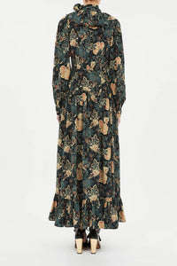 Robe Circe à manches longues et col cravate en soie - Nuit