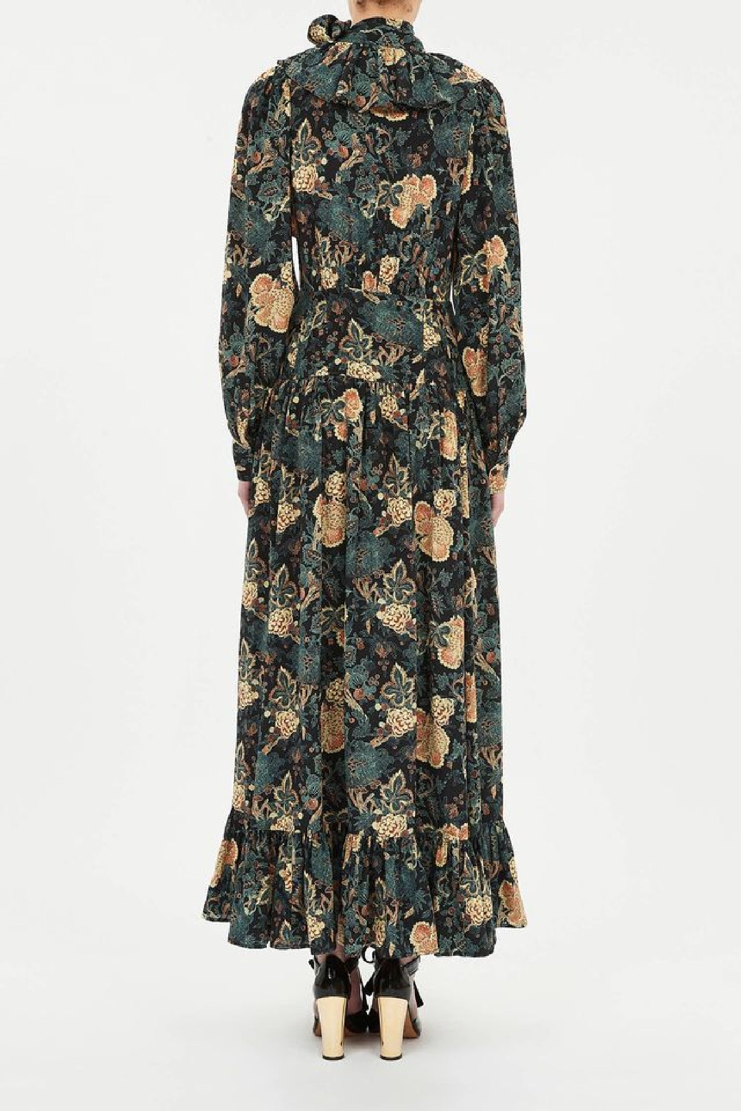 Robe Circe à manches longues et col cravate en soie - Nuit
