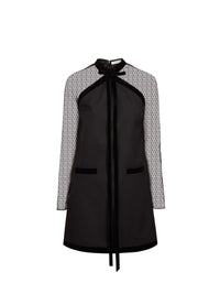 MINI-ROBE À MANCHES TRANSPARENTES ET NŒUD EN VELOURS EN GABARDINE