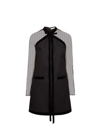 MINI-ROBE À MANCHES TRANSPARENTES ET NŒUD EN VELOURS EN GABARDINE - Noir
