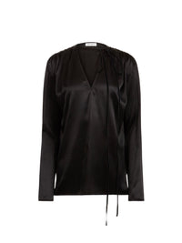 TOP COL V AVEC DÉTAIL DE NŒUD EN SATIN - Noir