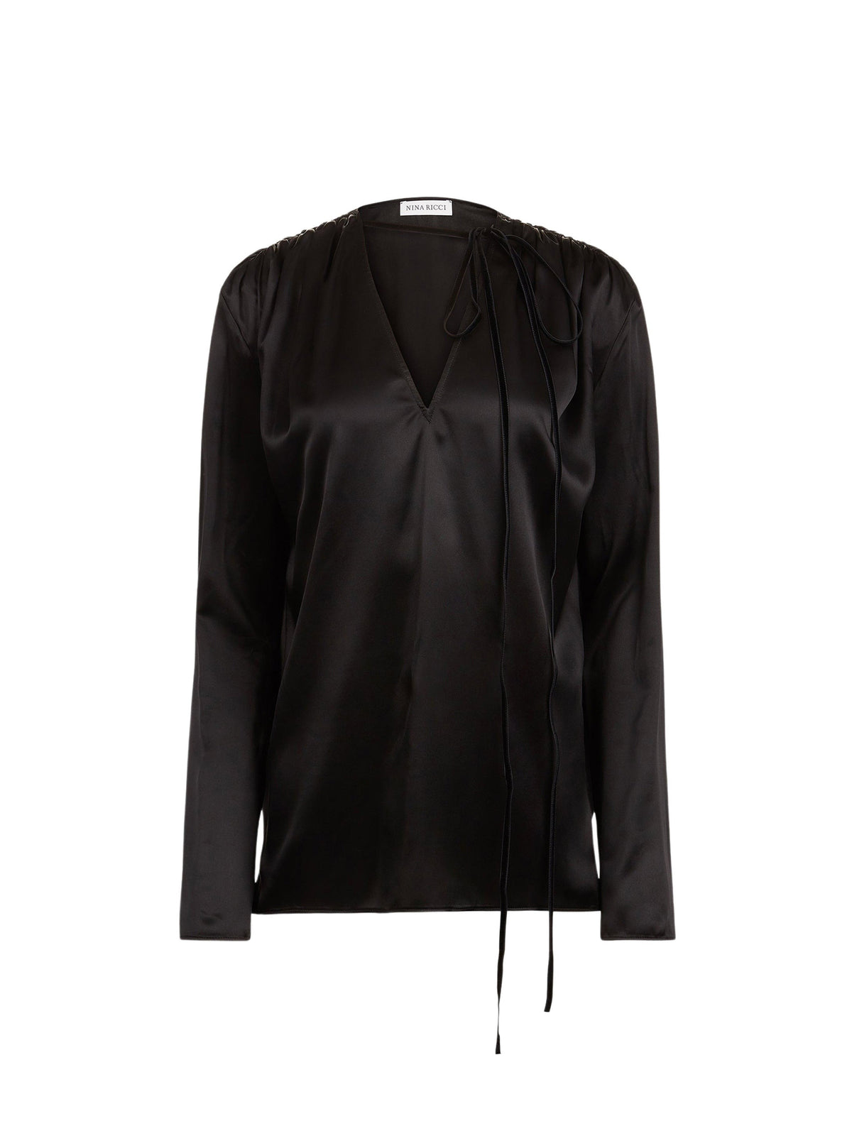 TOP COL V AVEC DÉTAIL DE NŒUD EN SATIN - Noir