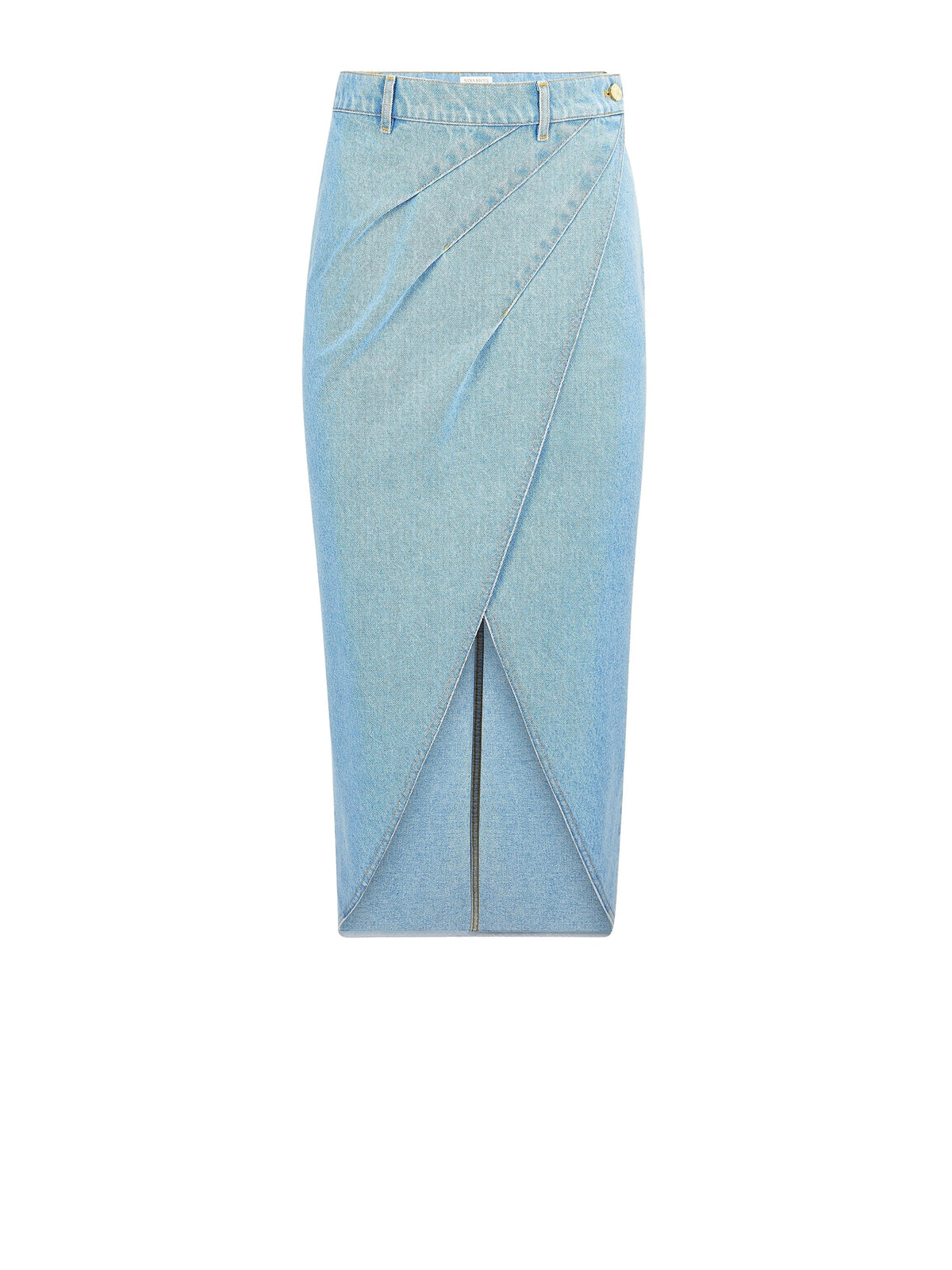 JUPE MIDI FENDUE AVEC DÉTAILS DE DRAPÉ EN DENIM BLEU