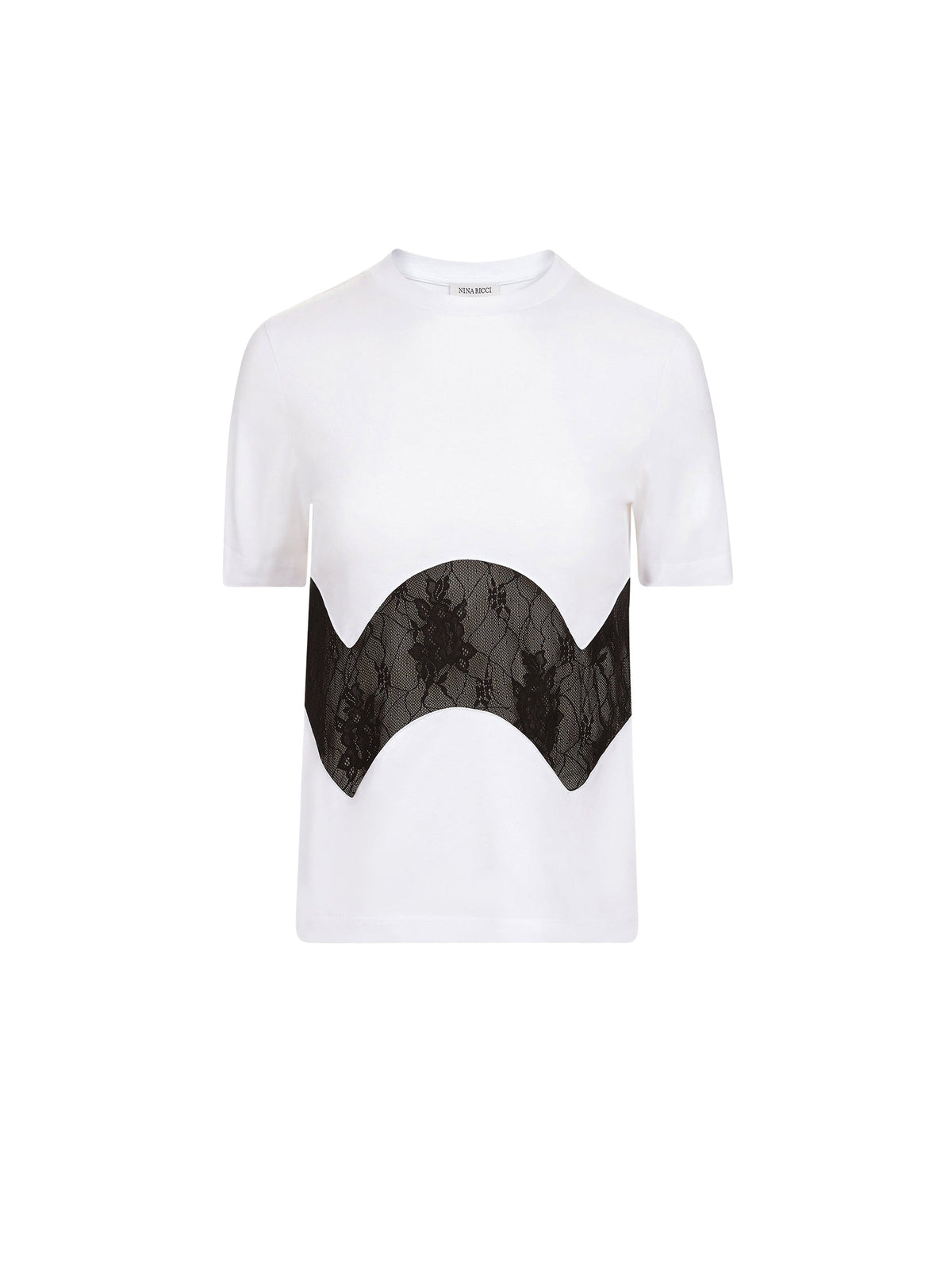 T-SHIRT EN JERSEY AVEC INSERTS EN DENTELLE - Blanc