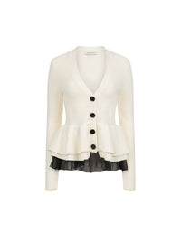 CARDIGAN EN LAINE EN LAINE À VOLANTS À COL EN V