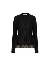 CARDIGAN EN LAINE EN LAINE À VOLANTS À COL EN V