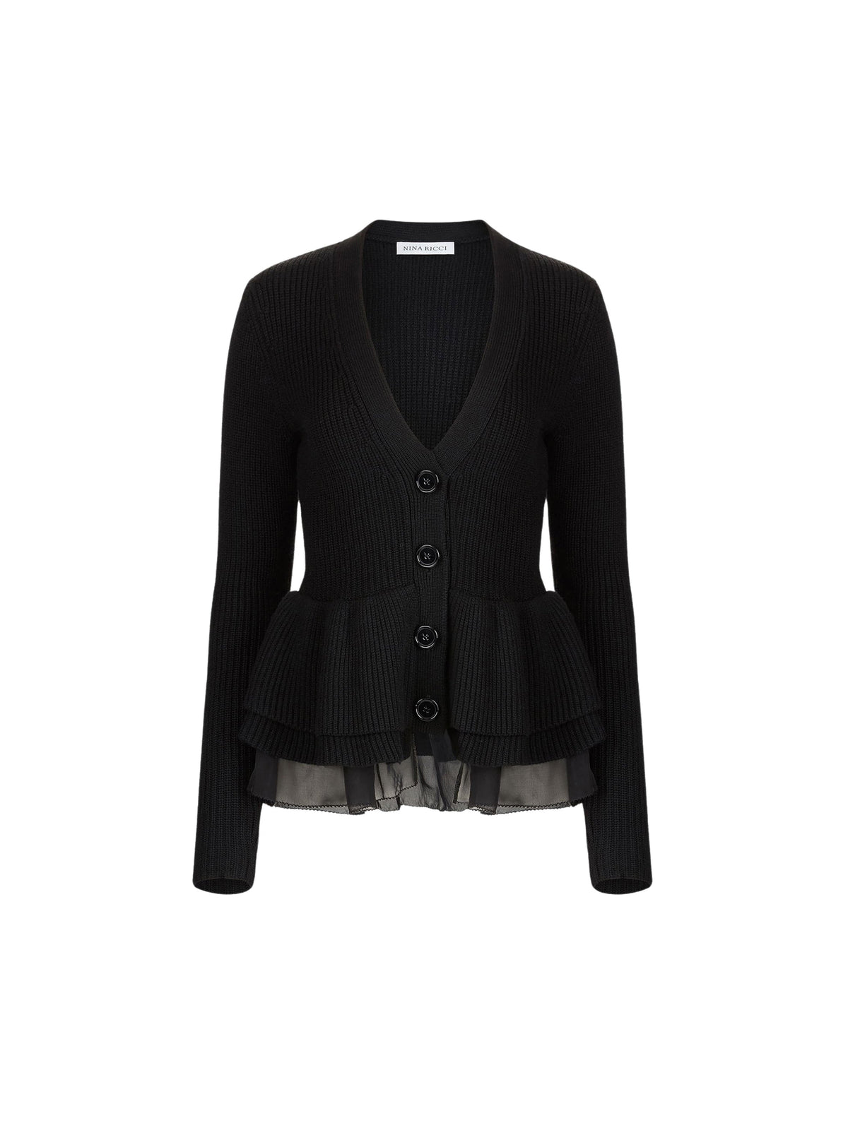 CARDIGAN EN LAINE EN LAINE À VOLANTS À COL EN V