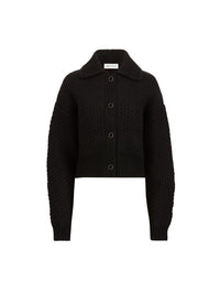 CARDIGAN CARRÉ EN TRICOT DE LAINE À CÂBLES - Noir