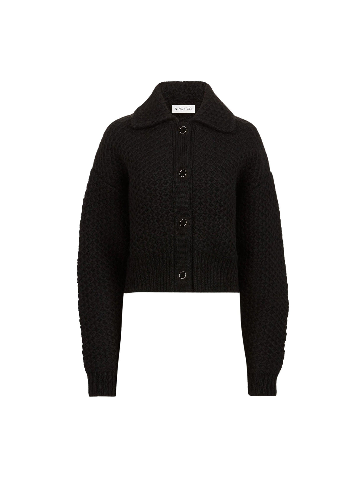 CARDIGAN CARRÉ EN TRICOT DE LAINE À CÂBLES - Noir