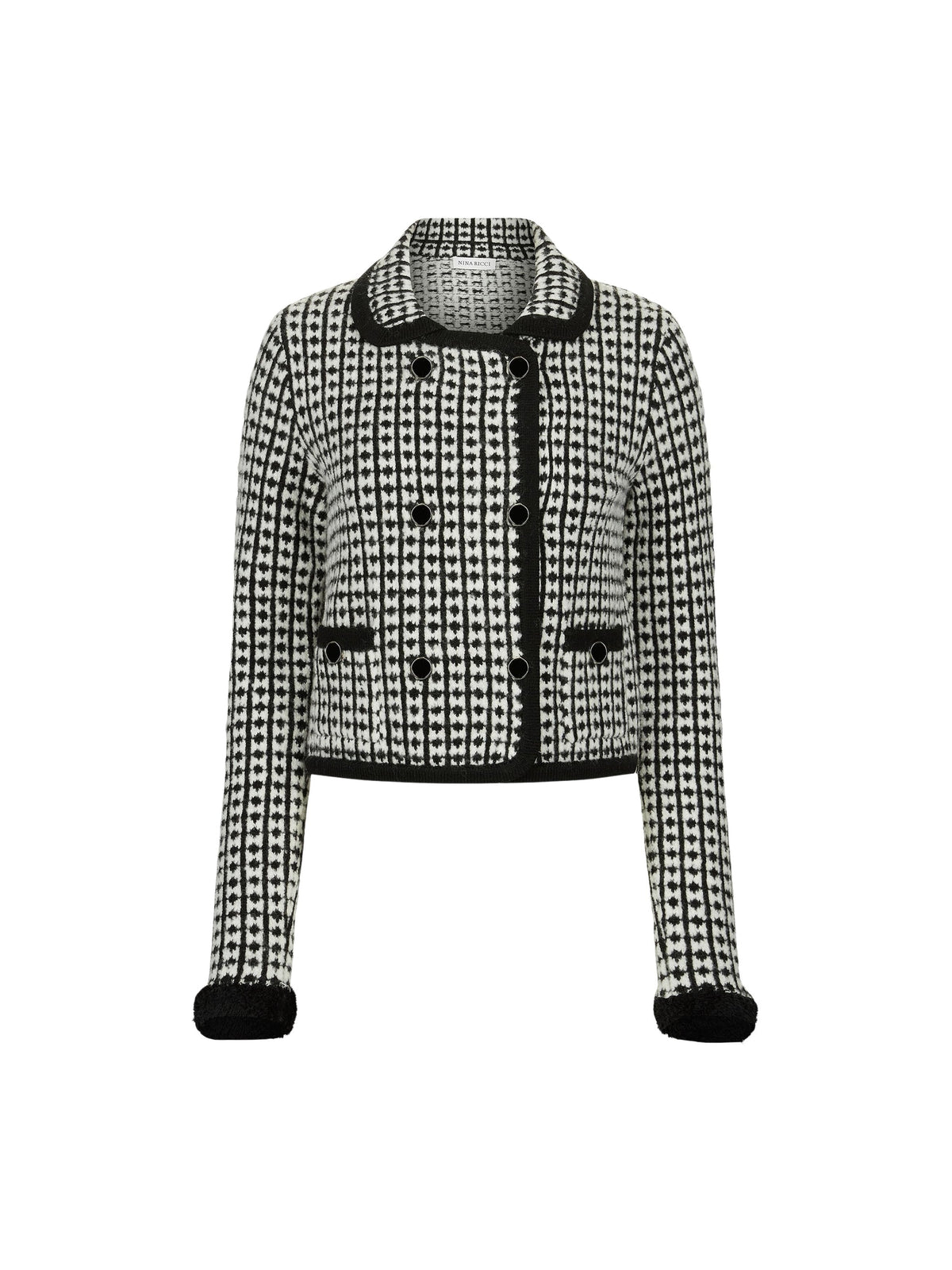 CARDIGAN DOUBLE BOUTONNAGE TRICOTÉ JACQUARD EFFET TWEED