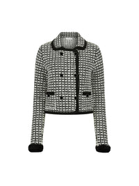 CARDIGAN DOUBLE BOUTONNAGE TRICOTÉ JACQUARD EFFET TWEED - Noir Et Blanc