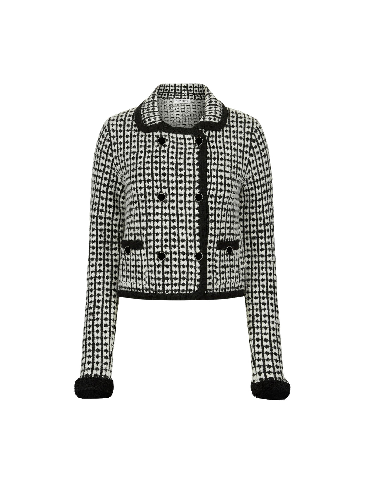 CARDIGAN DOUBLE BOUTONNAGE TRICOTÉ JACQUARD EFFET TWEED - Noir Et Blanc