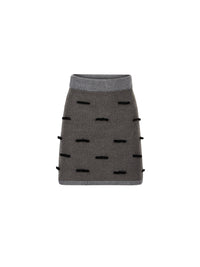 MINI-JUPE EN MAILLE MÉLANGÉE DE MOHAIR BROSSÉ AVEC NŒUDS EN VELOURS