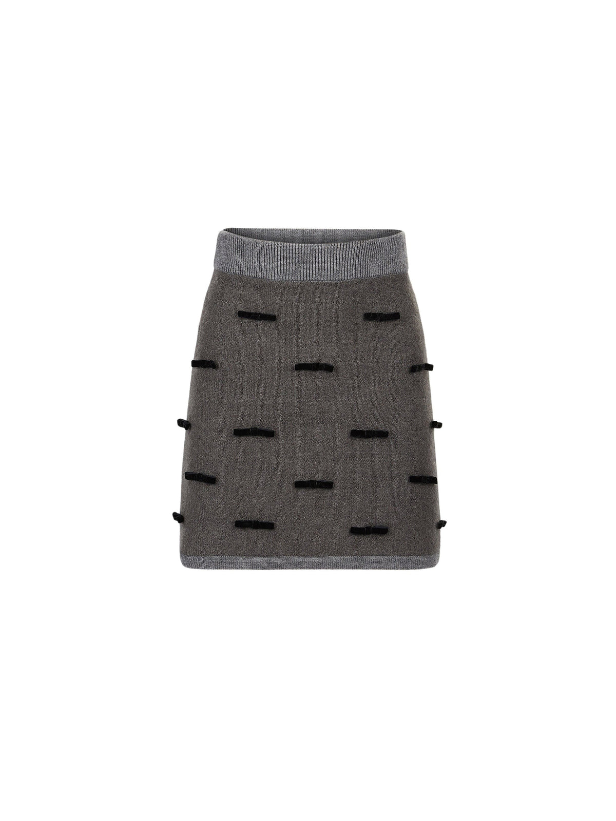 MINI-JUPE EN MAILLE MÉLANGÉE DE MOHAIR BROSSÉ AVEC NŒUDS EN VELOURS
