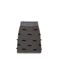 MINI-JUPE EN MAILLE MÉLANGÉE DE MOHAIR BROSSÉ AVEC NŒUDS EN VELOURS - Gris