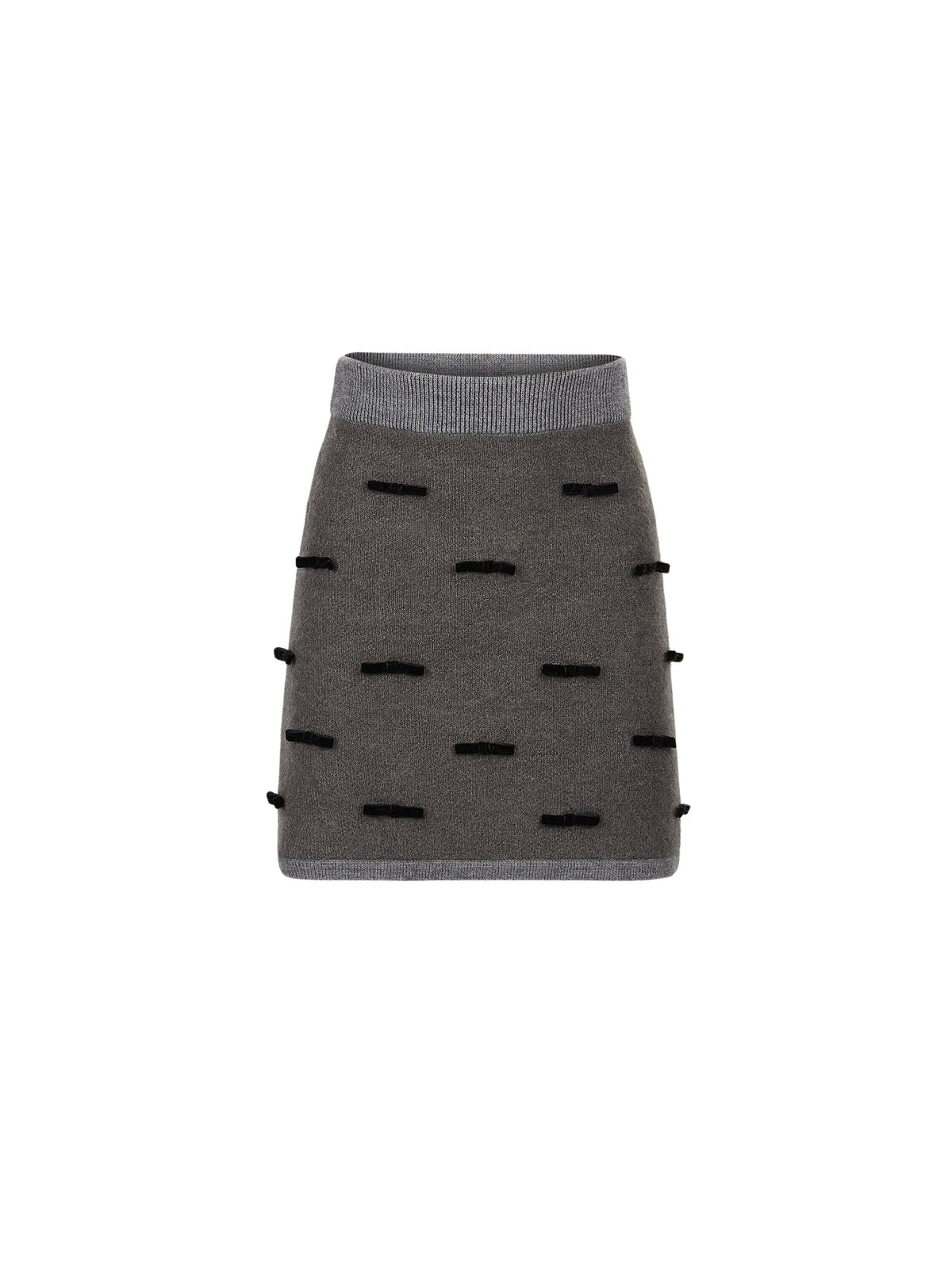 MINI-JUPE EN MAILLE MÉLANGÉE DE MOHAIR BROSSÉ AVEC NŒUDS EN VELOURS - Gris