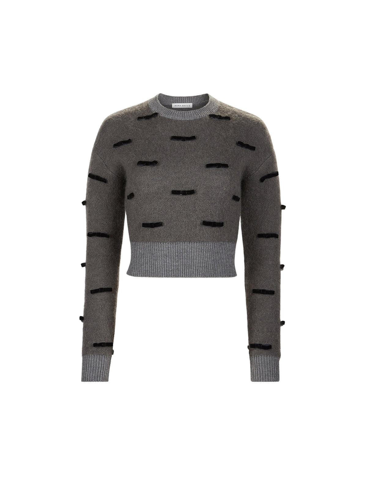 PULL EN MAILLE MÉLANGÉE DE MOHAIR BROSSÉ AVEC NŒUDS EN VELOURS