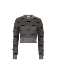 PULL EN MAILLE MÉLANGÉE DE MOHAIR BROSSÉ AVEC NŒUDS EN VELOURS - Gris