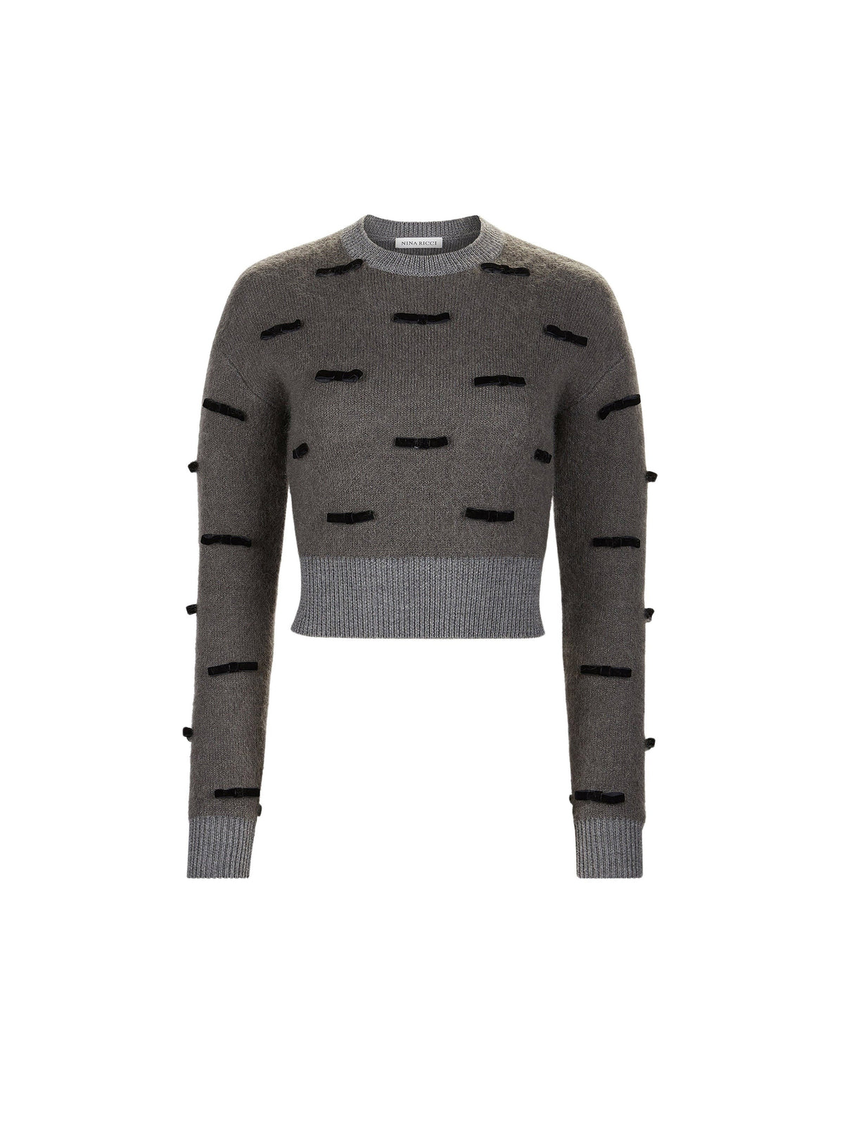 PULL EN MAILLE MÉLANGÉE DE MOHAIR BROSSÉ AVEC NŒUDS EN VELOURS - Gris