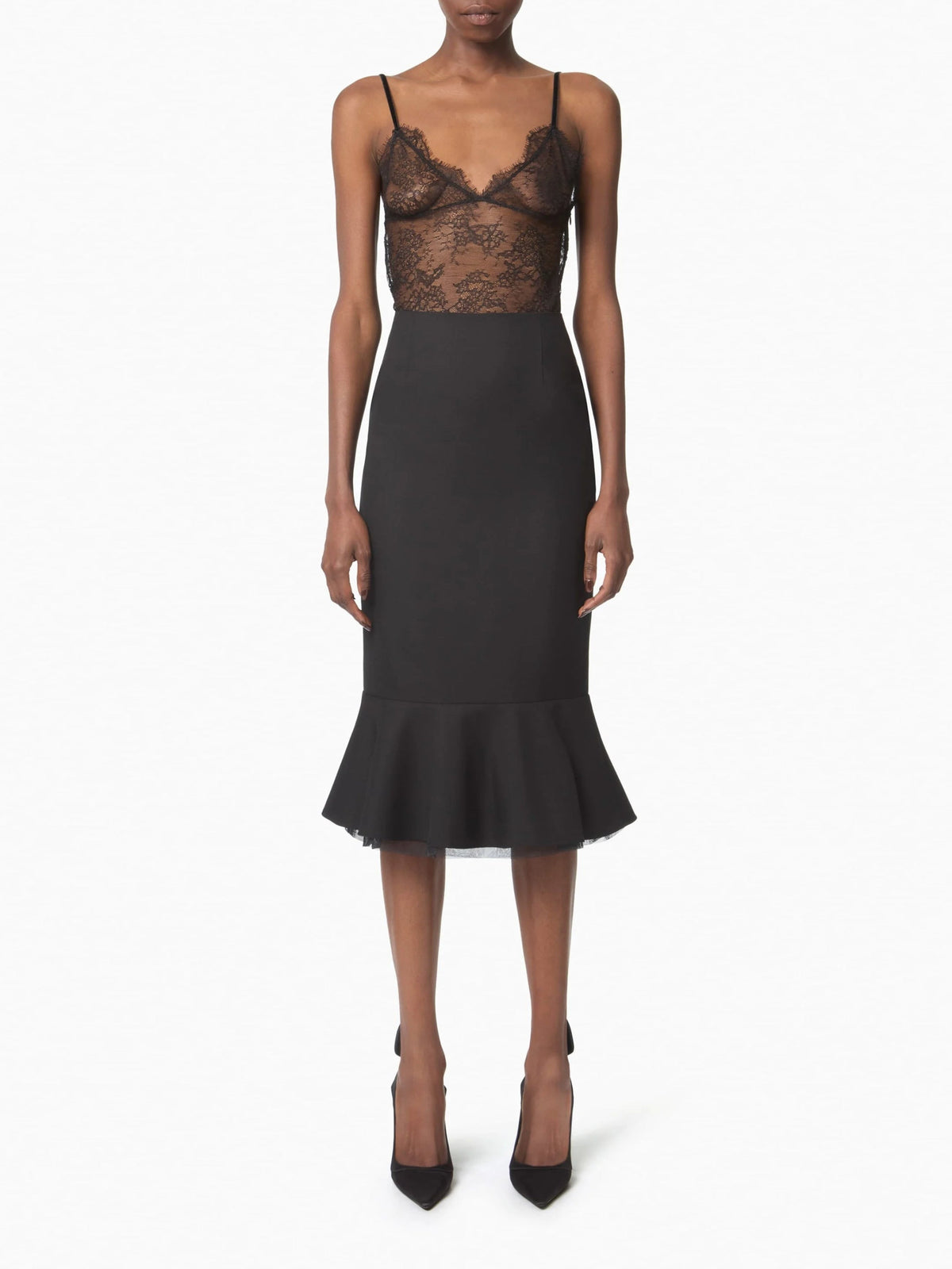 JUPE MIDI PEPLUM EN GABARDINE DE LAINE - Noir