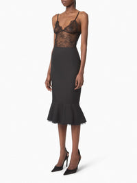 JUPE MIDI PEPLUM EN GABARDINE DE LAINE - Noir