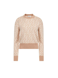 PULL EN MAILLE INTARSIA AVEC LOGO NR IMPRIMÉ SUR TOUTE LA SURFACE - Beige