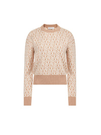 PULL EN MAILLE INTARSIA AVEC LOGO NR IMPRIMÉ SUR TOUTE LA SURFACE - Beige