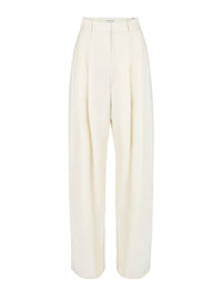 PANTALON LARGE PLISSÉ EN LAINE - Beige